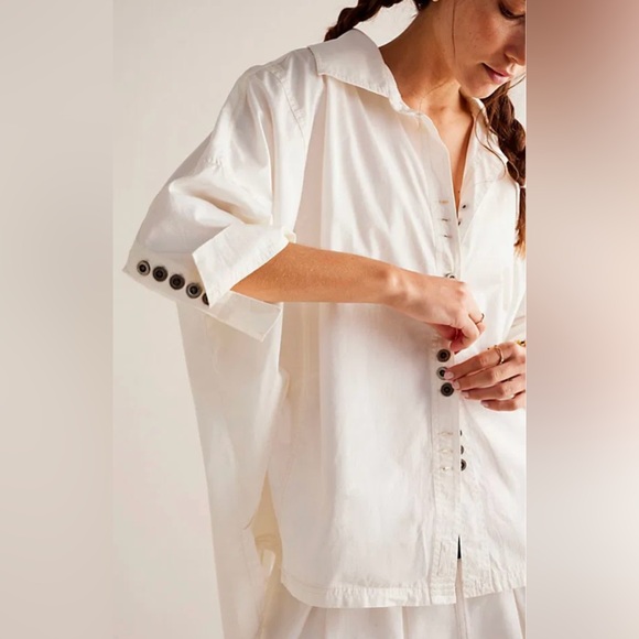 NWOT We The Free Pima Cotton Sophie Shirt Medium Oversized Made Morocco Spain 🇪🇸 - Picture 3 of 14